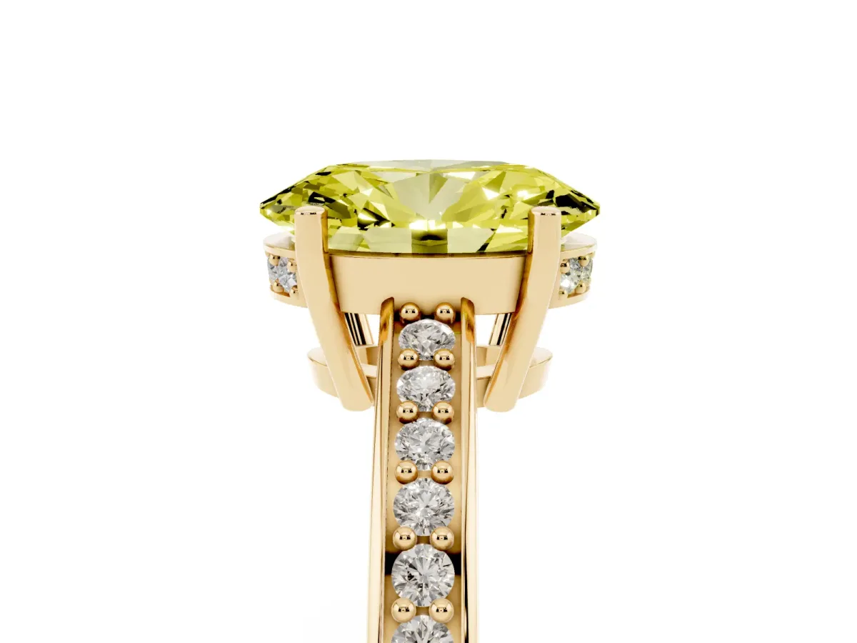 Fancy Yellow Oval Cut Solitaire Pavé Band Prong Setting Ring Yellow gold