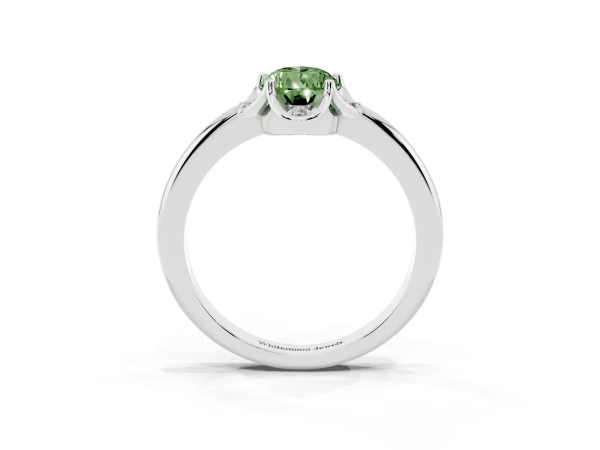 Fancy Green Pear Cut Halo Diamond Ring with Round Cluster Setting, Solitaire Band, and Four-Prong Setting Platinum