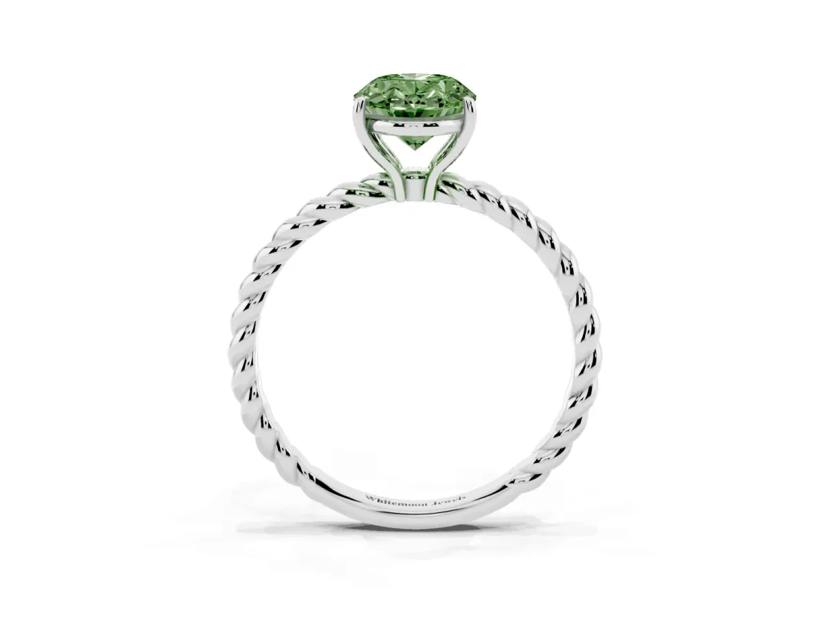 Fancy Green Oval Cut Solitaire Twisted Band 4-Prong Ring Silver