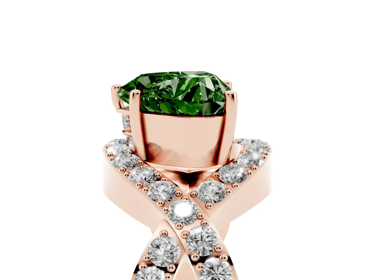 Fancy Green Heart Cut Solitaire Twist Band Pavé Diamond Engagement Ring Rose gold