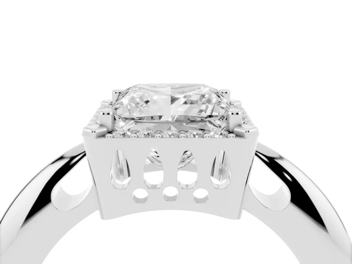 Princess Cut Cut Diamond Halo Engagement Ring with Split Shank and Four-Prong Setting Silver