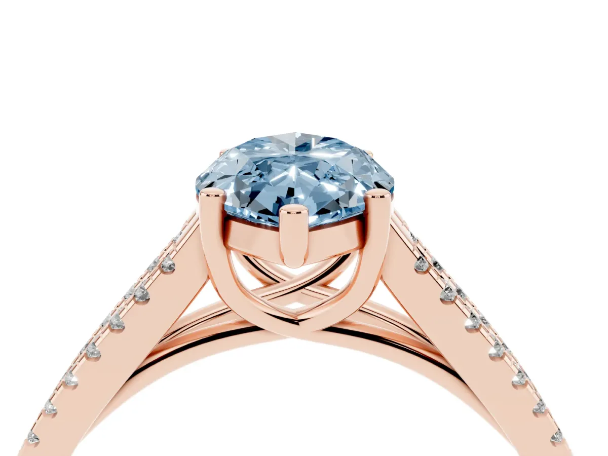 Fancy Blue Marquise Cut Diamond Solitaire Engagement Ring with Split Shank Pavé Band Rose gold