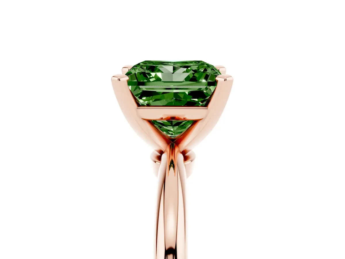 Fancy Green Princess Cut Diamond Solitaire Ring with Prong Setting and Classic Band Rose gold
