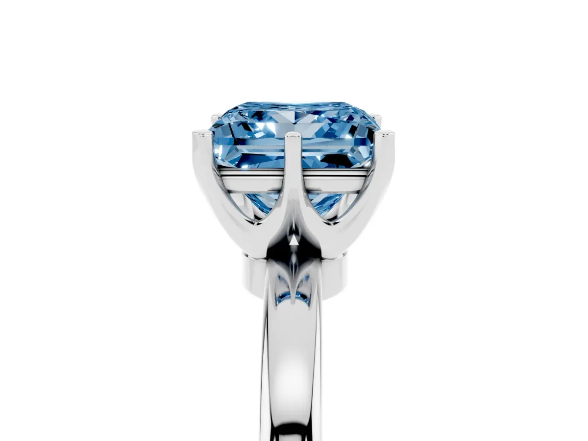 Fancy Blue Princess Cut Solitaire Diamond Ring with Six-Prong Setting on a Classic Band Silver