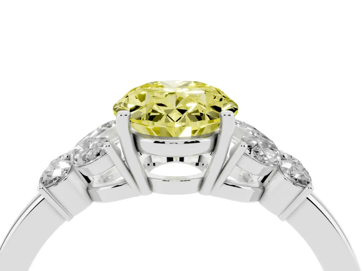 Fancy Yellow Oval Cut Cut Solitaire Floral Diamond Ring with Four-Prong Setting Platinum