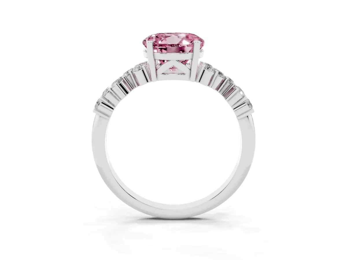 Fancy Pink Round Cut Diamond Scattered Round Accent Ring with Prong Setting Silver