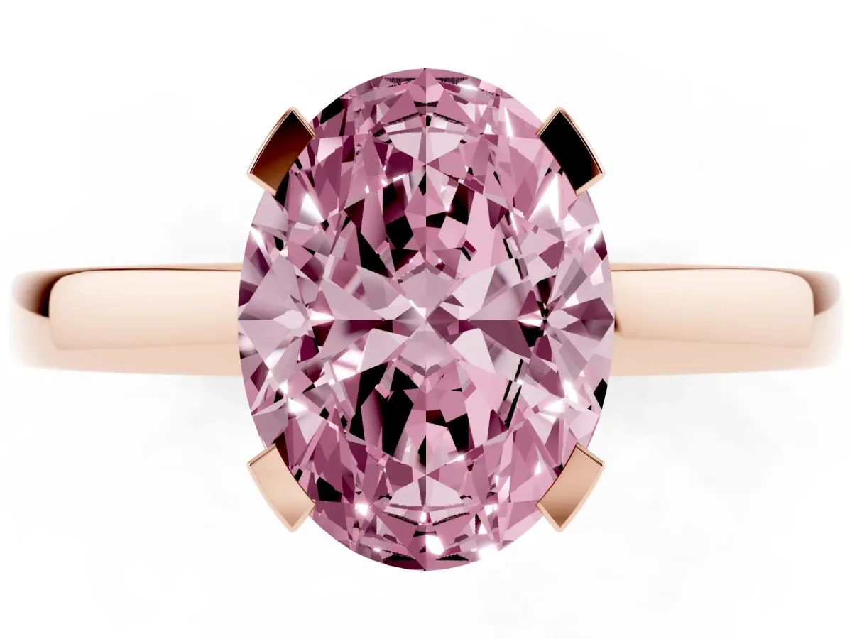 Fancy Pink Oval Cut Cut Solitaire Ring with Four-Prong Setting and Classic Band Rose gold