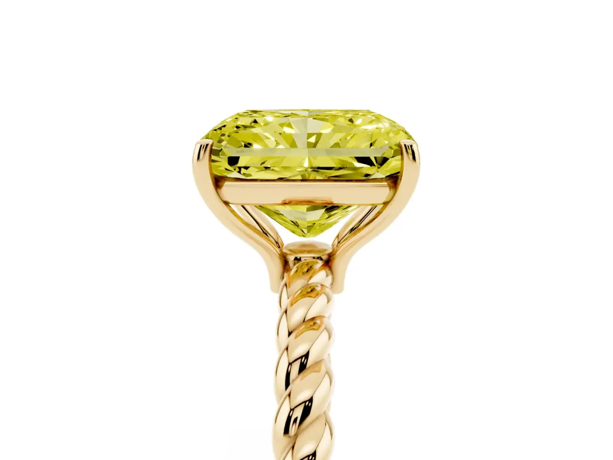 Fancy Yellow Radiant Cut Solitaire Twist Band Ring with Four-Prong Setting Yellow gold