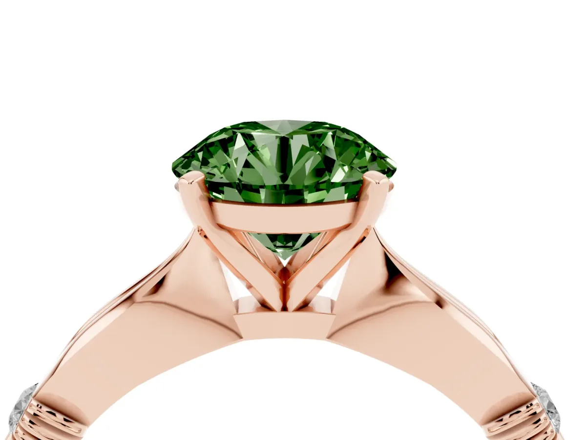 Fancy Green Round Cut Solitaire Diamond Twisted Band with Four-Prong Setting Rose gold