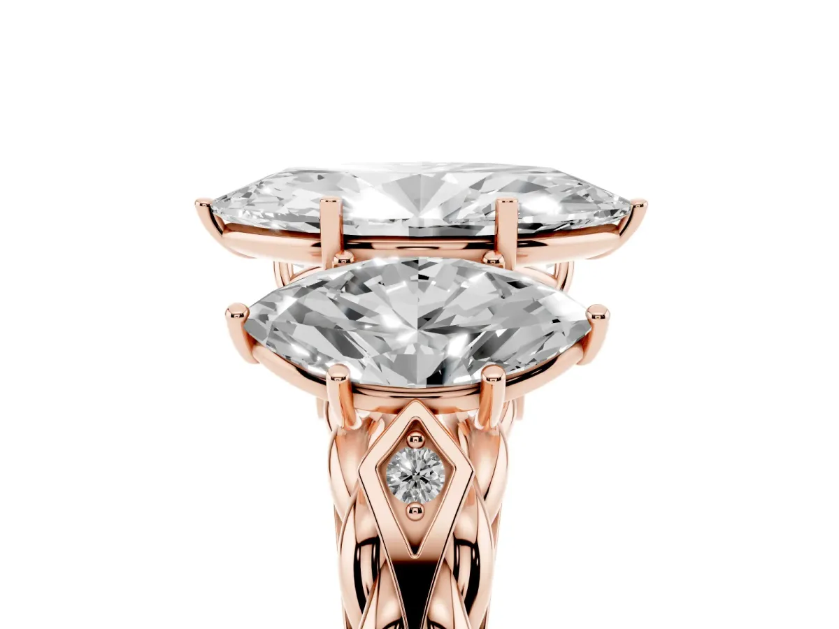 Three-Stone Marquise Cut Diamond Braided Band Ring with Four-Prong Setting Rose gold