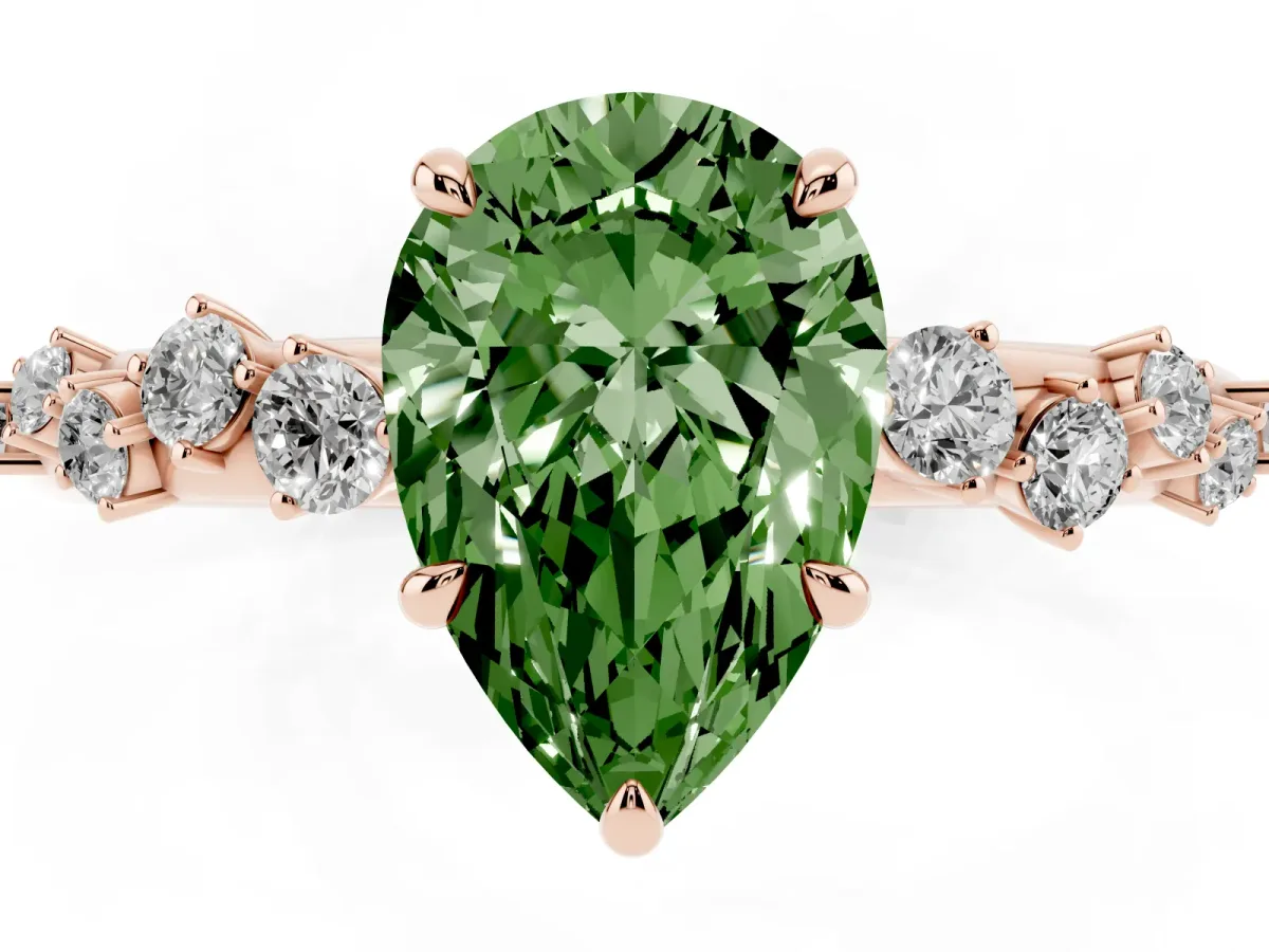 Fancy Green Pear Cut Diamond Cluster Prong-Set Solitaire Ring Rose gold