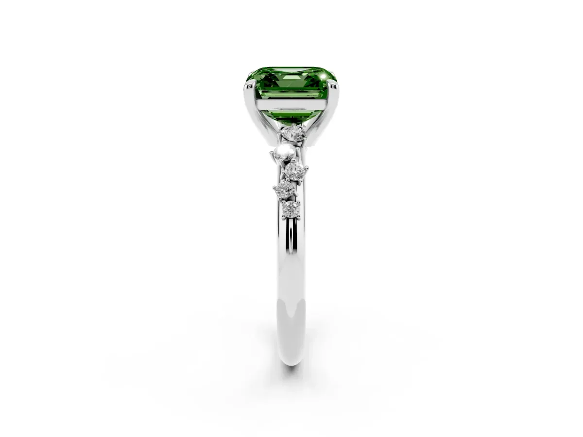 Fancy Green Asscher Cut Cut Diamond Vine Band with Four-Prong Setting Silver