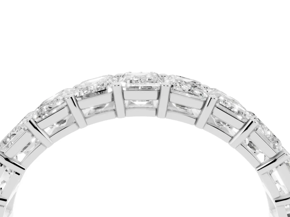 Emerald Cut Diamond Eternity Band with Shared Prong Setting Platinum