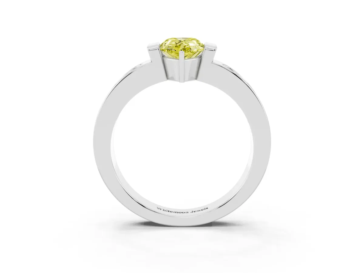 Fancy Yellow Pear Cut Brilliant Channel-Set Diamond Ring with Bezel Prong Setting Silver