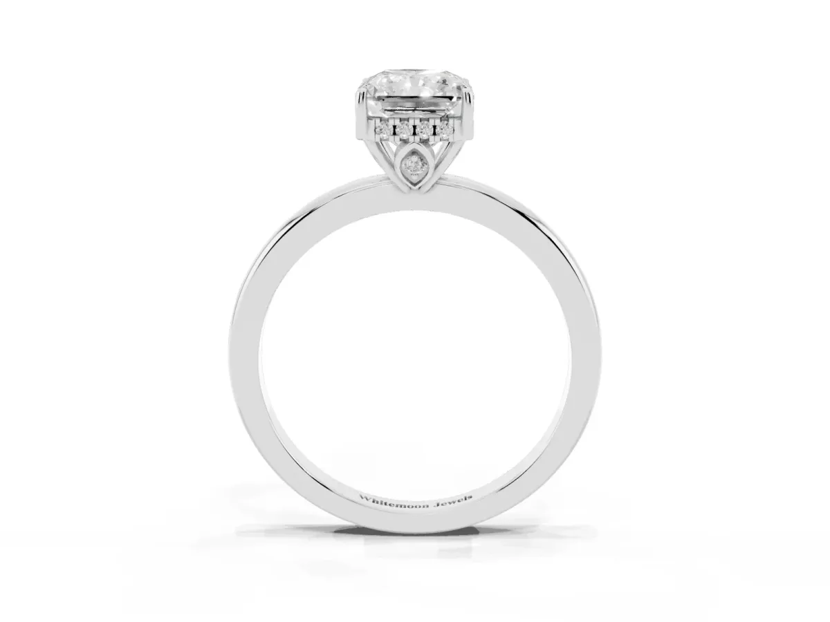 Radiant Cut Solitaire Diamond Ring with Prong Setting and Plain Band Silver