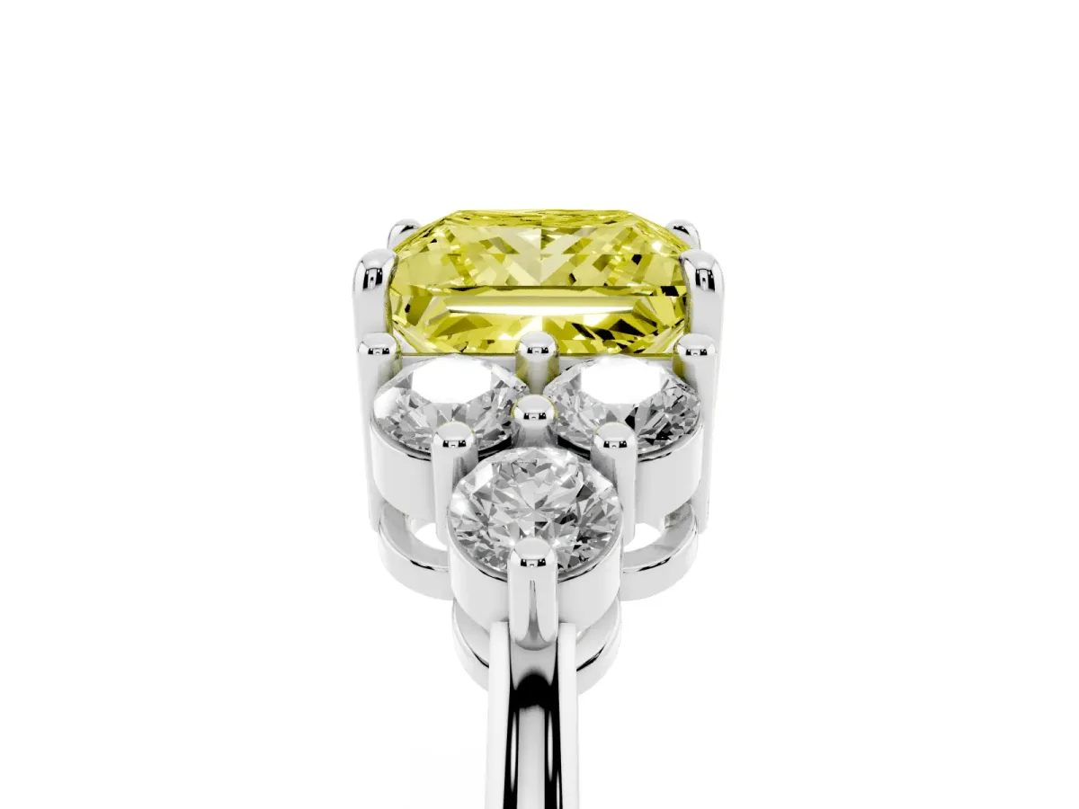 Fancy Yellow Princess Cut Brilliant Diamond Cluster Accent Solitaire Ring with Prong Setting Silver