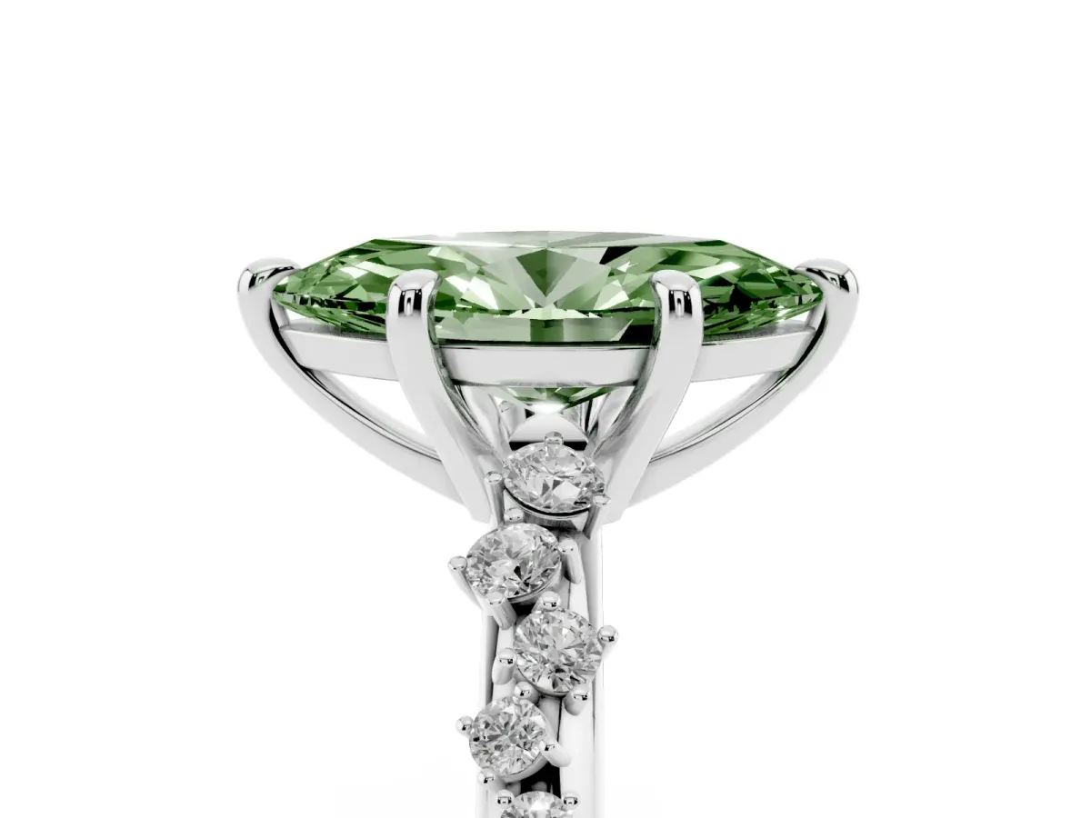 Fancy Green Marquise Cut Cut Diamond Vine Band with Four-Prong Setting Silver