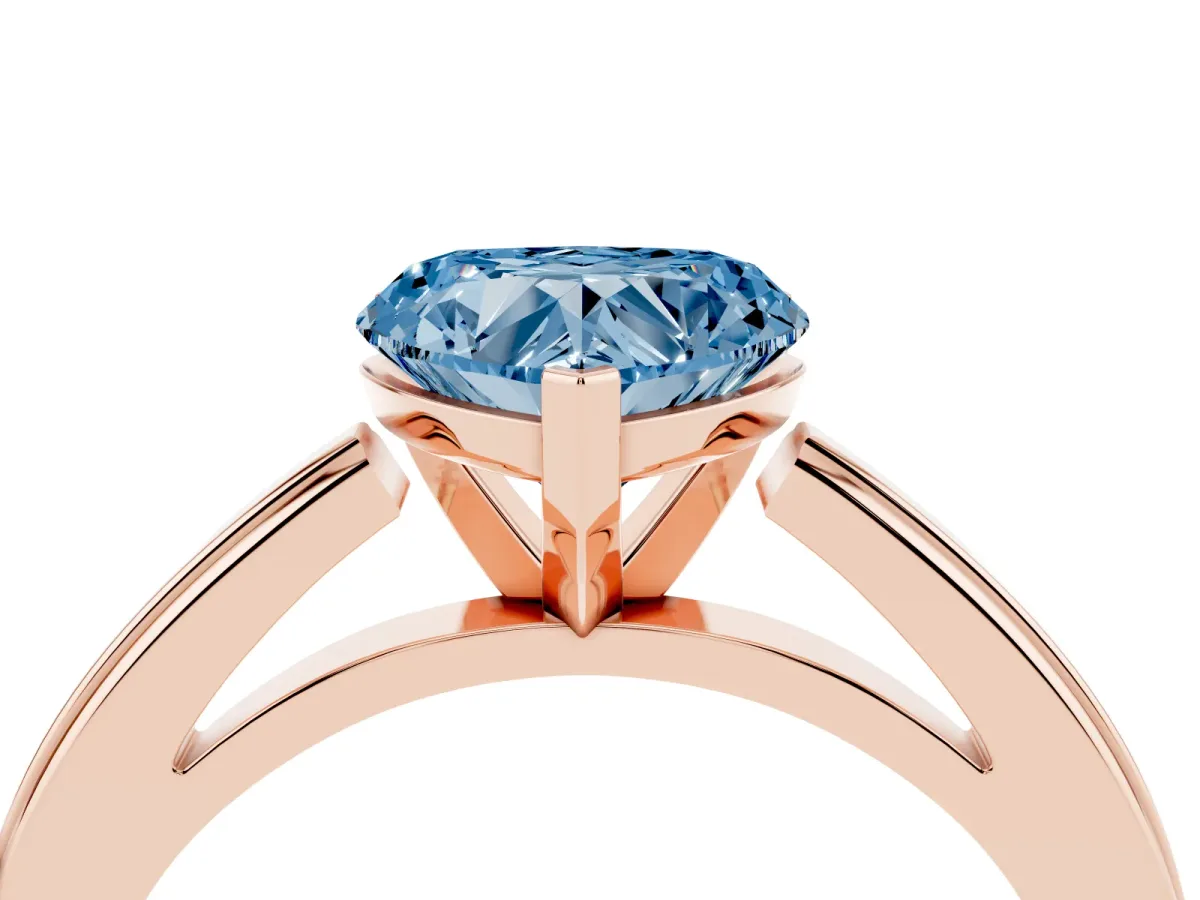 Fancy Blue Heart Cut Solitaire Diamond Ring with Four-Prong Setting and Classic Band Rose gold