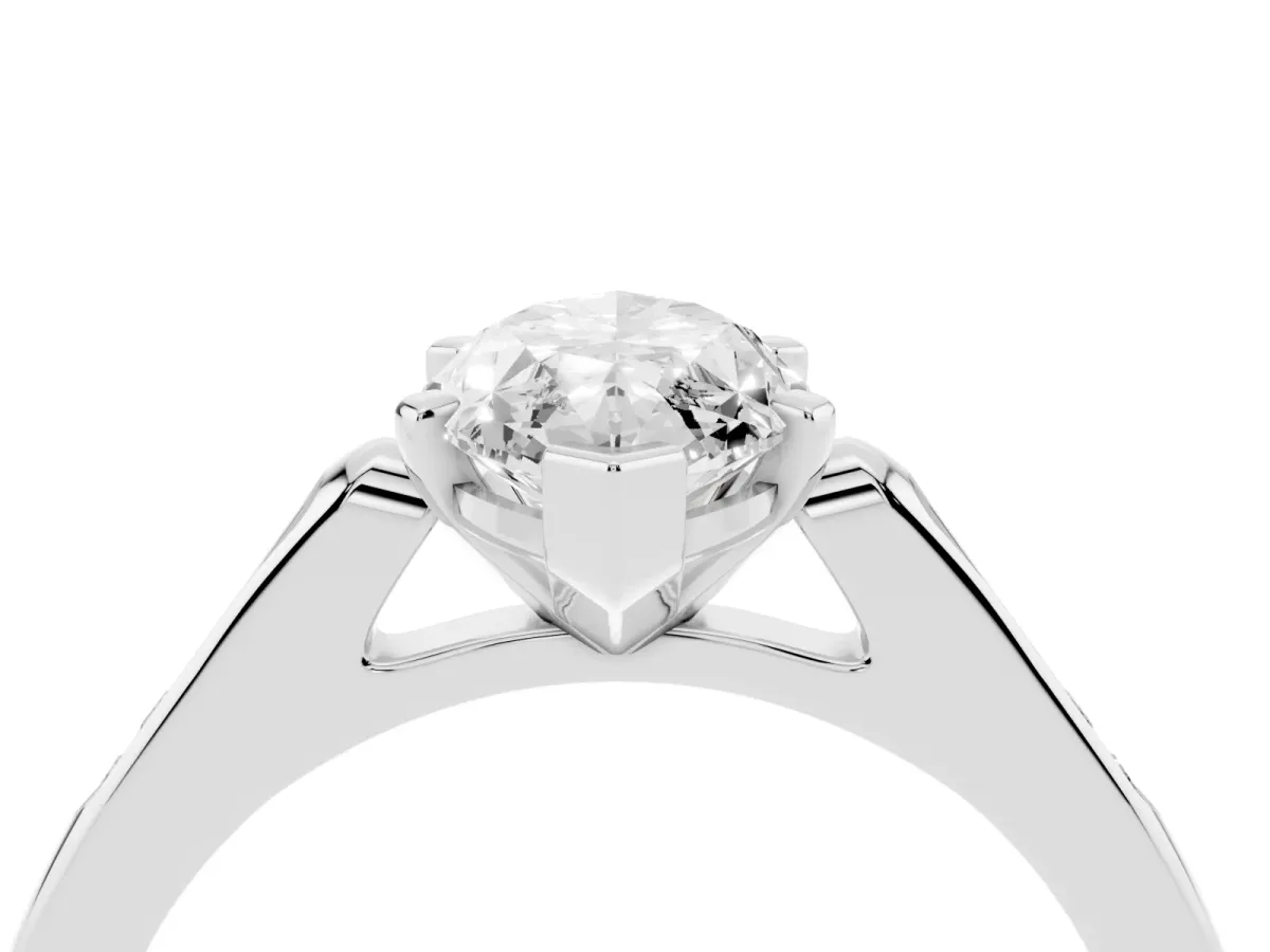 Marquise Cut Diamond Solitaire Ring with Channel Set Round Band and Prong Setting Silver