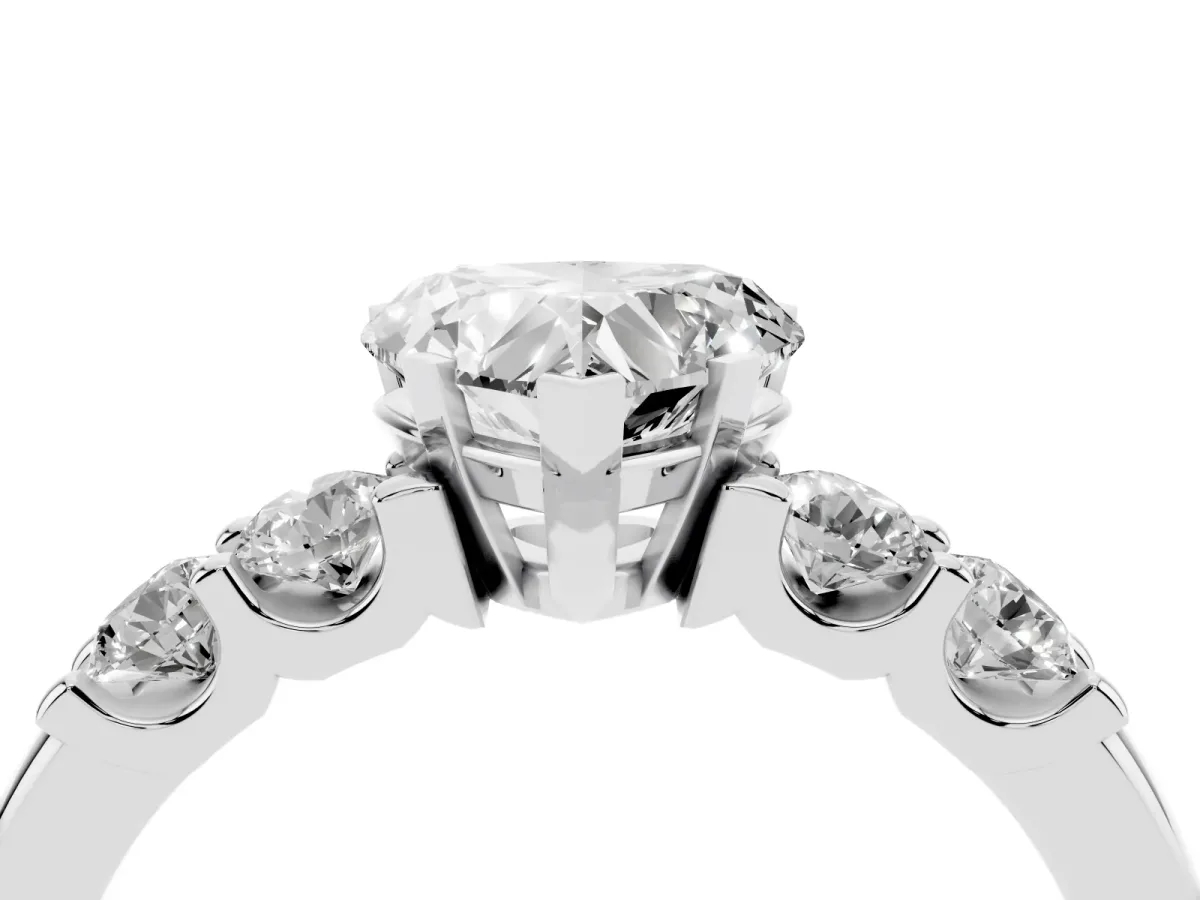 Heart Cut Brilliant Cut Diamond Five-Stone Prong Set Engagement Ring with Channel Band White gold