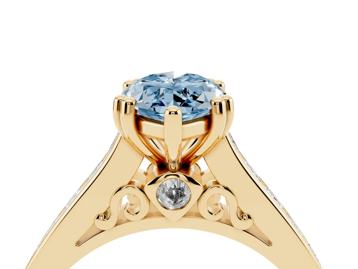 Fancy Blue Marquise Cut Cut Channel Set Solitaire Engagement Ring with Prong Setting Yellow gold