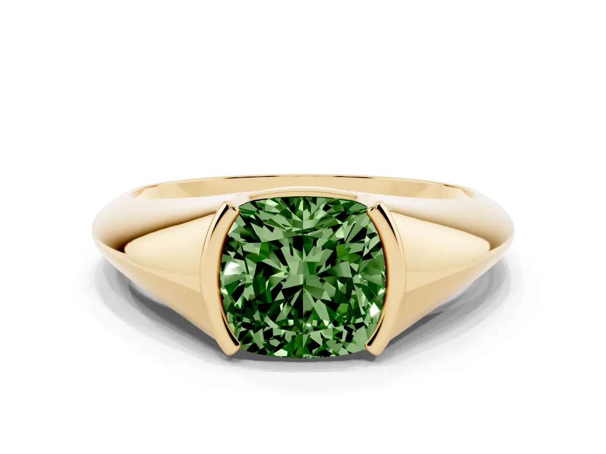 Fancy Green Cushion Cut Solitaire Tension Set Diamond Ring Yellow gold