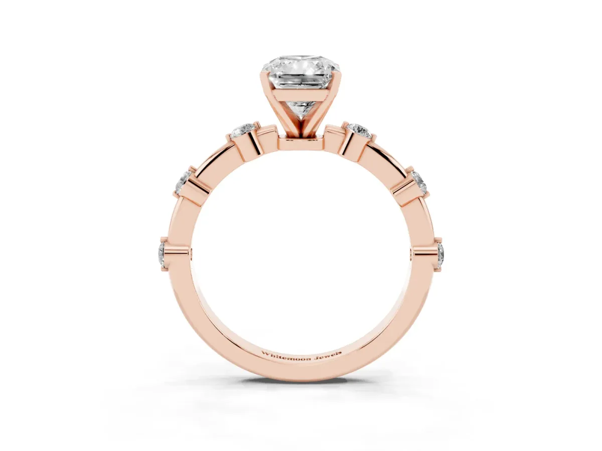 Radiant Cut Solitaire Diamond Ring with Bezel Set Side Stones and Prong Setting Rose gold