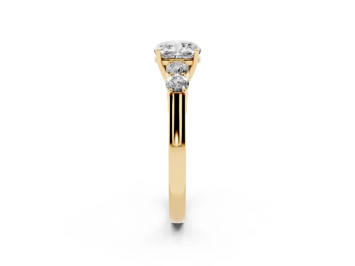 Cushion Cut Cut Diamond Five-Stone Prong Set White Gold Ring Yellow gold