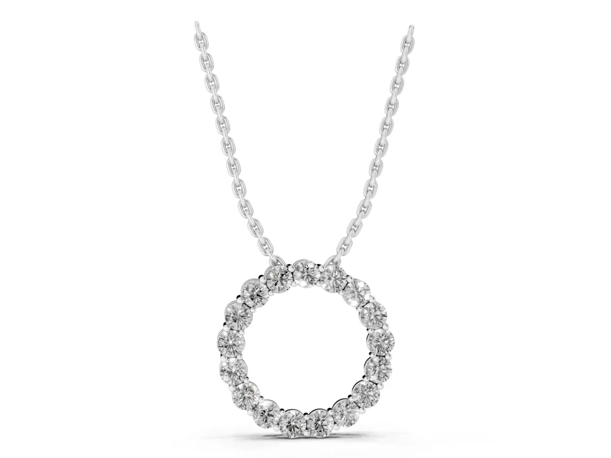 Round Diamond Prong-Set Circle Pendant White gold