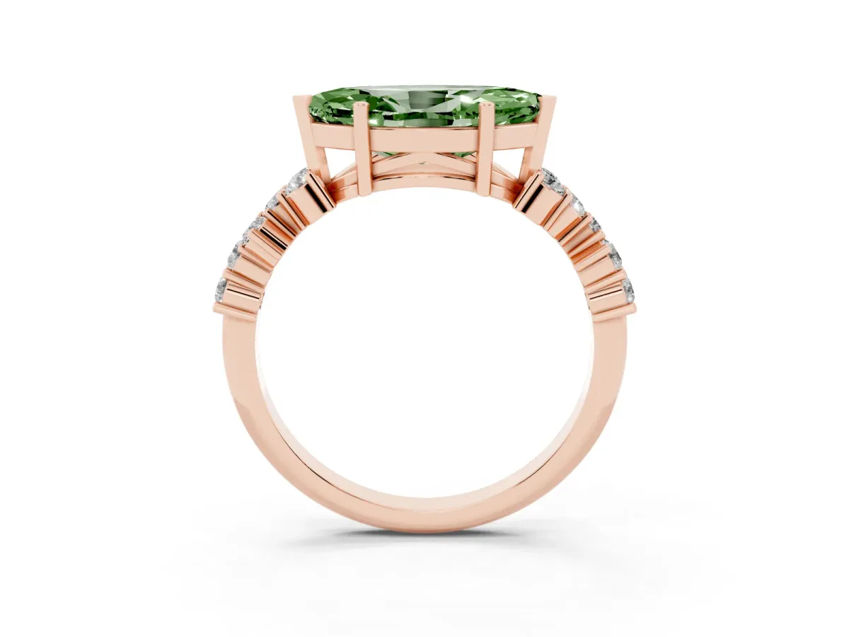 Fancy Green Marquise Cut Diamond Scattered Round Accent Ring with Prong Setting Rose gold
