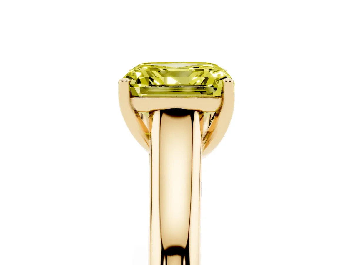 Fancy Yellow Asscher Cut Solitaire Engagement Ring with Tapered Band and Four-Prong Setting Yellow gold
