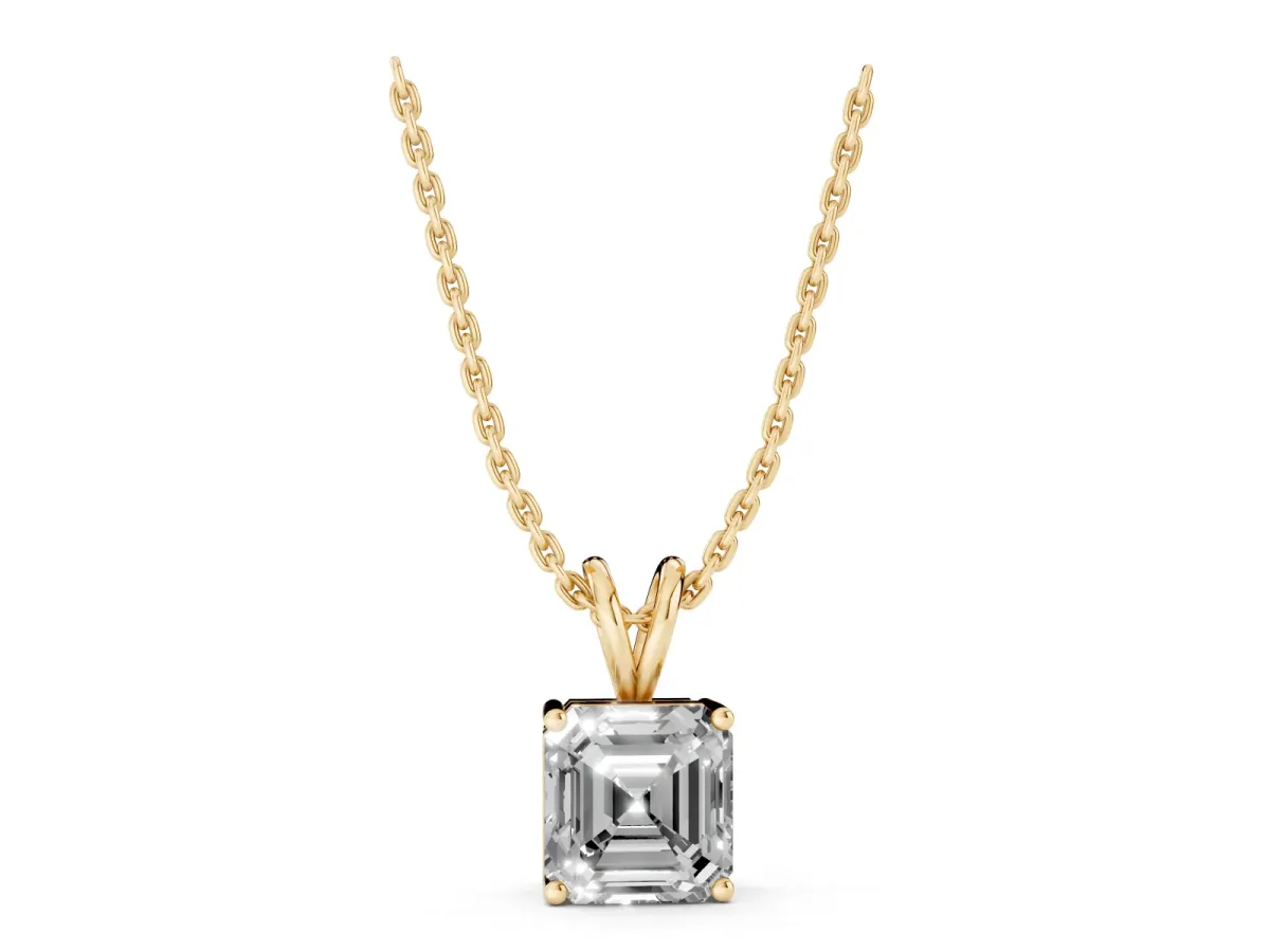 Asscher Diamond Solitaire Pendant with Four Prong Setting Yellow gold
