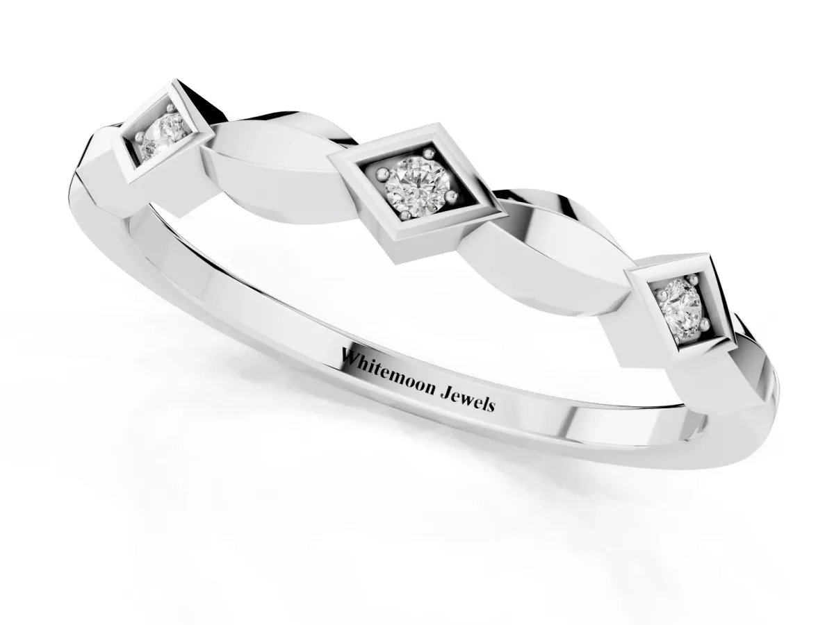 Square Diamond Twist Band with Bezel Setting Silver