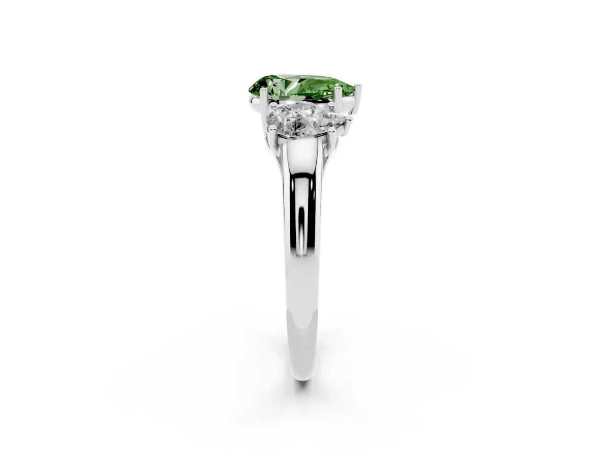 Fancy Green Three-Stone Pear Cut Diamond Engagement Ring with Prong Setting Platinum