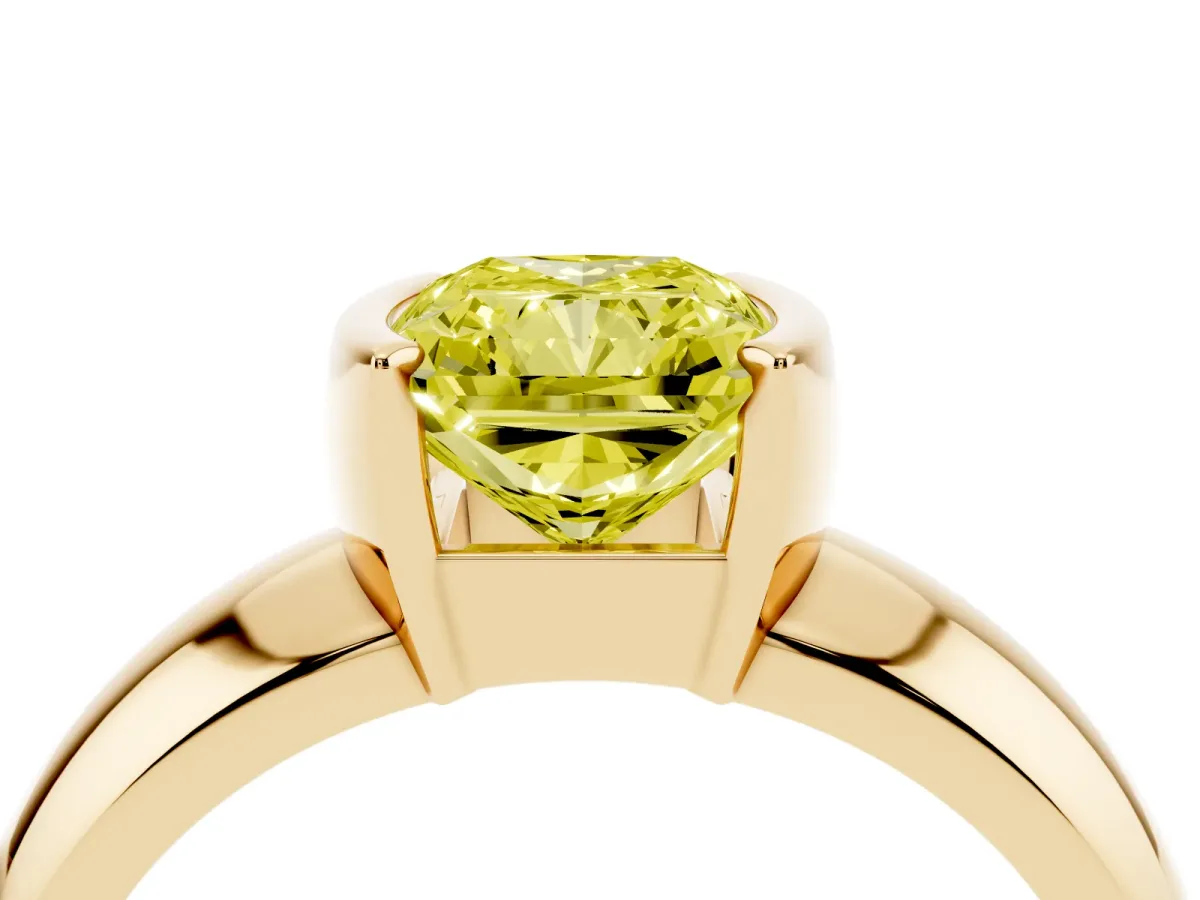 Fancy Yellow Radiant Cut Solitaire Tension Set Diamond Ring with Wide Band Yellow gold