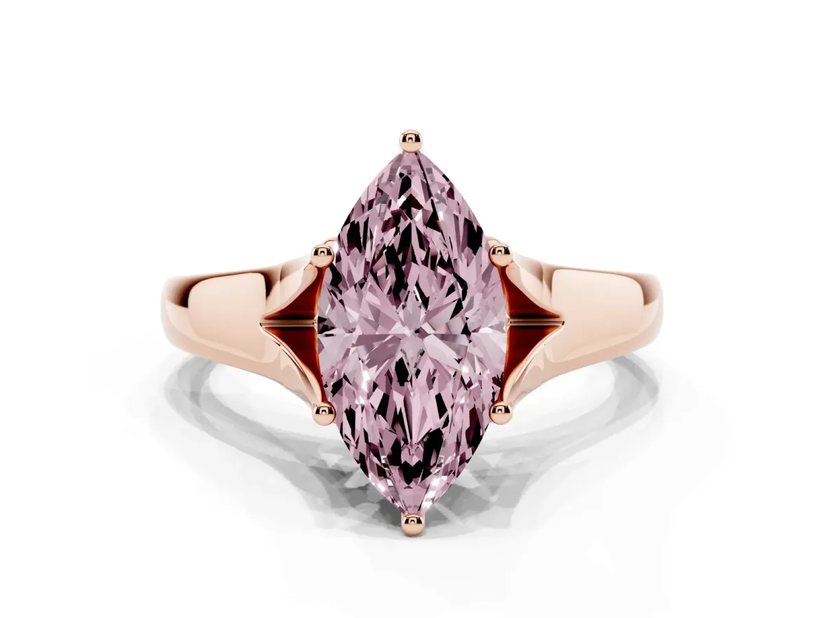 Fancy Pink Marquise Cut Solitaire Diamond Ring with Cathedral Band and Four-Prong Setting Rose gold