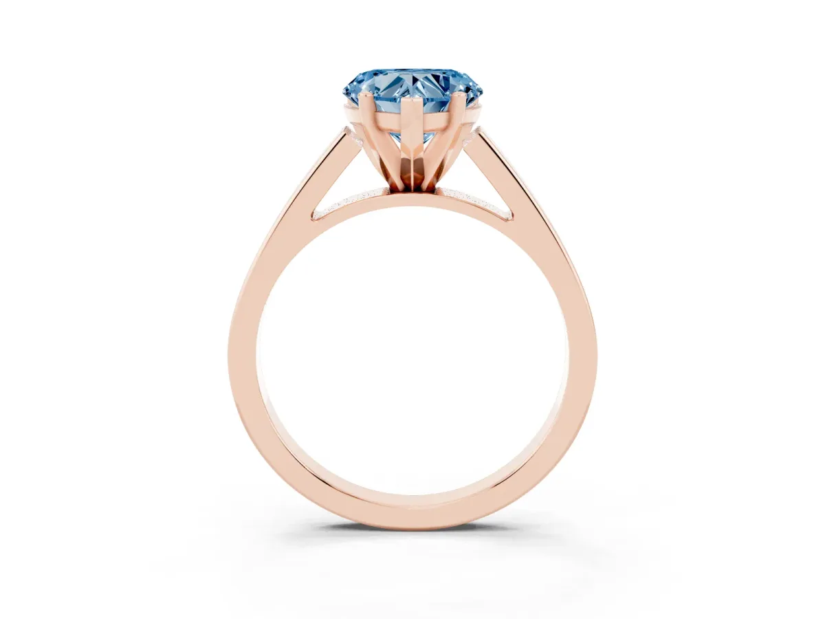 Fancy Blue Heart Cut Solitaire Engagement Ring with Four-Prong Setting and Tapered Band Rose gold