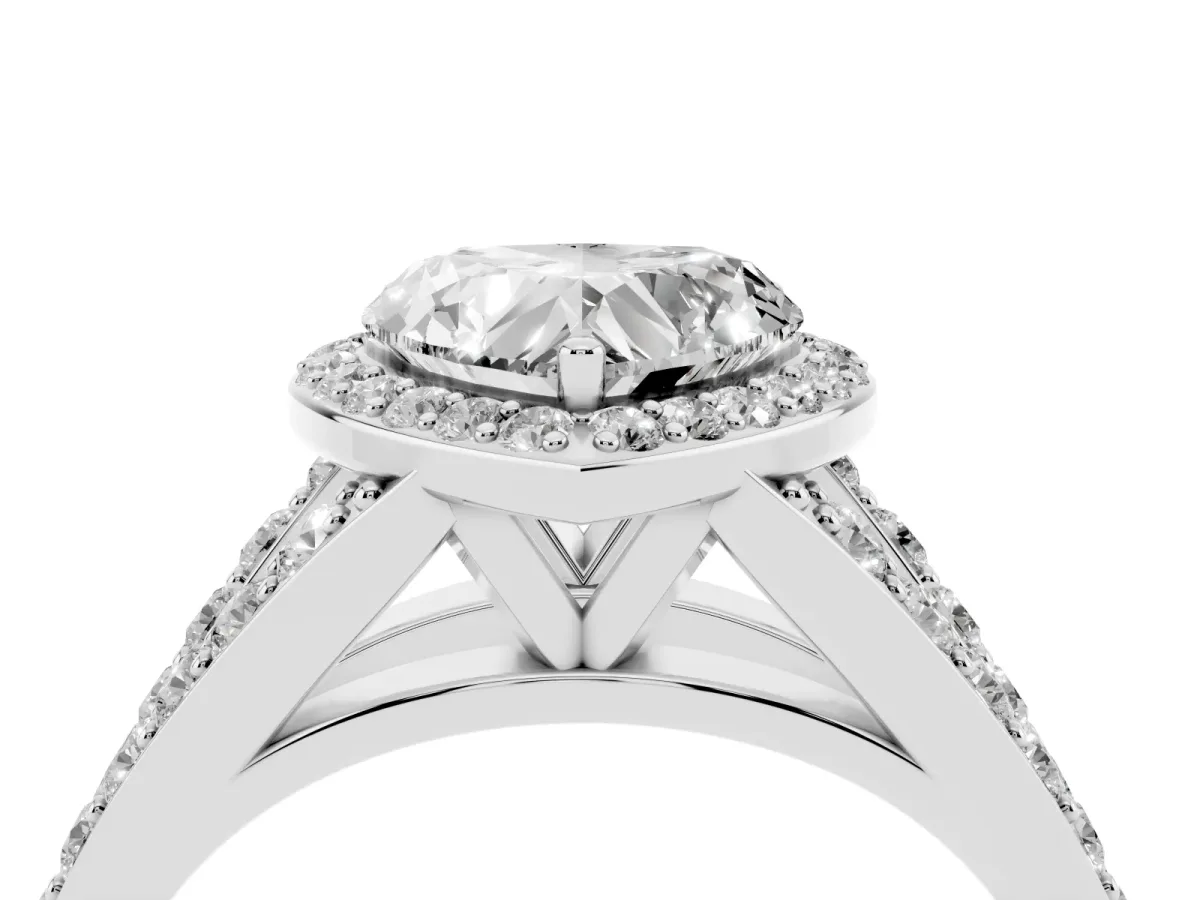 Heart Cut Diamond Split Shank Halo Ring with Four-Prong Setting Silver