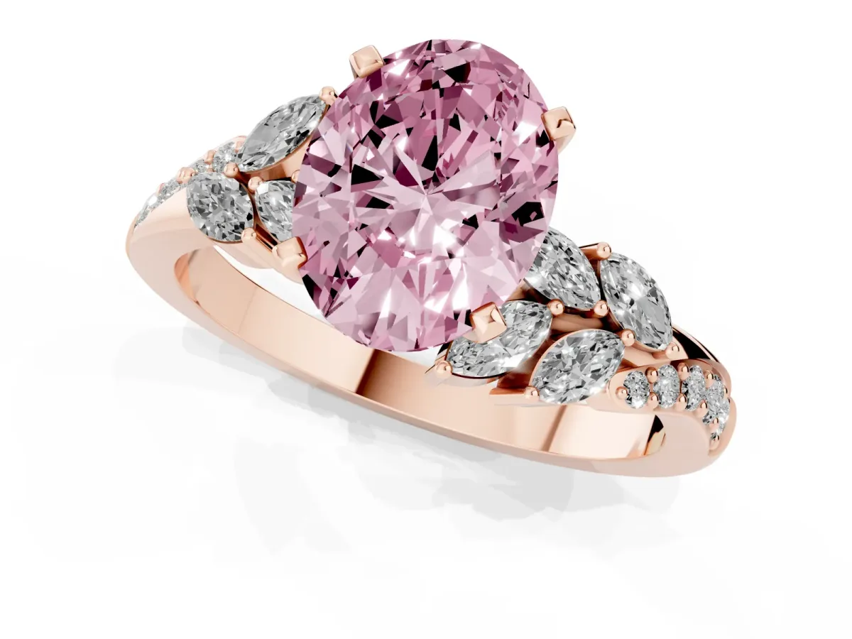 Fancy Pink Oval Cut Solitaire Marquise Twist Band with Six-Prong Setting Rose gold