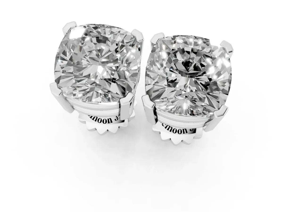 Cushion Cut Diamond Stud Earrings Platinum