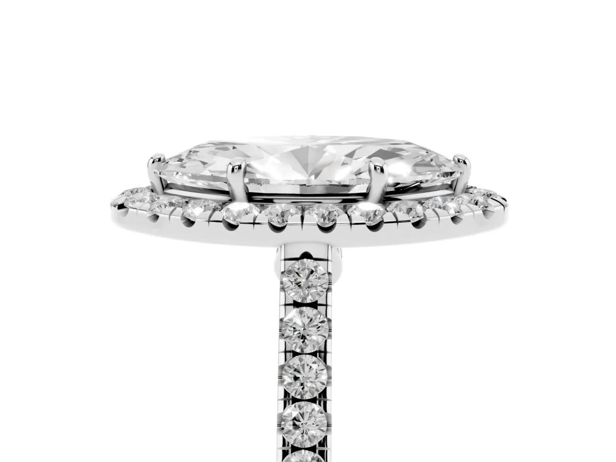 Marquise Cut Halo Pave Diamond Engagement Ring with Four-Prong Setting Silver