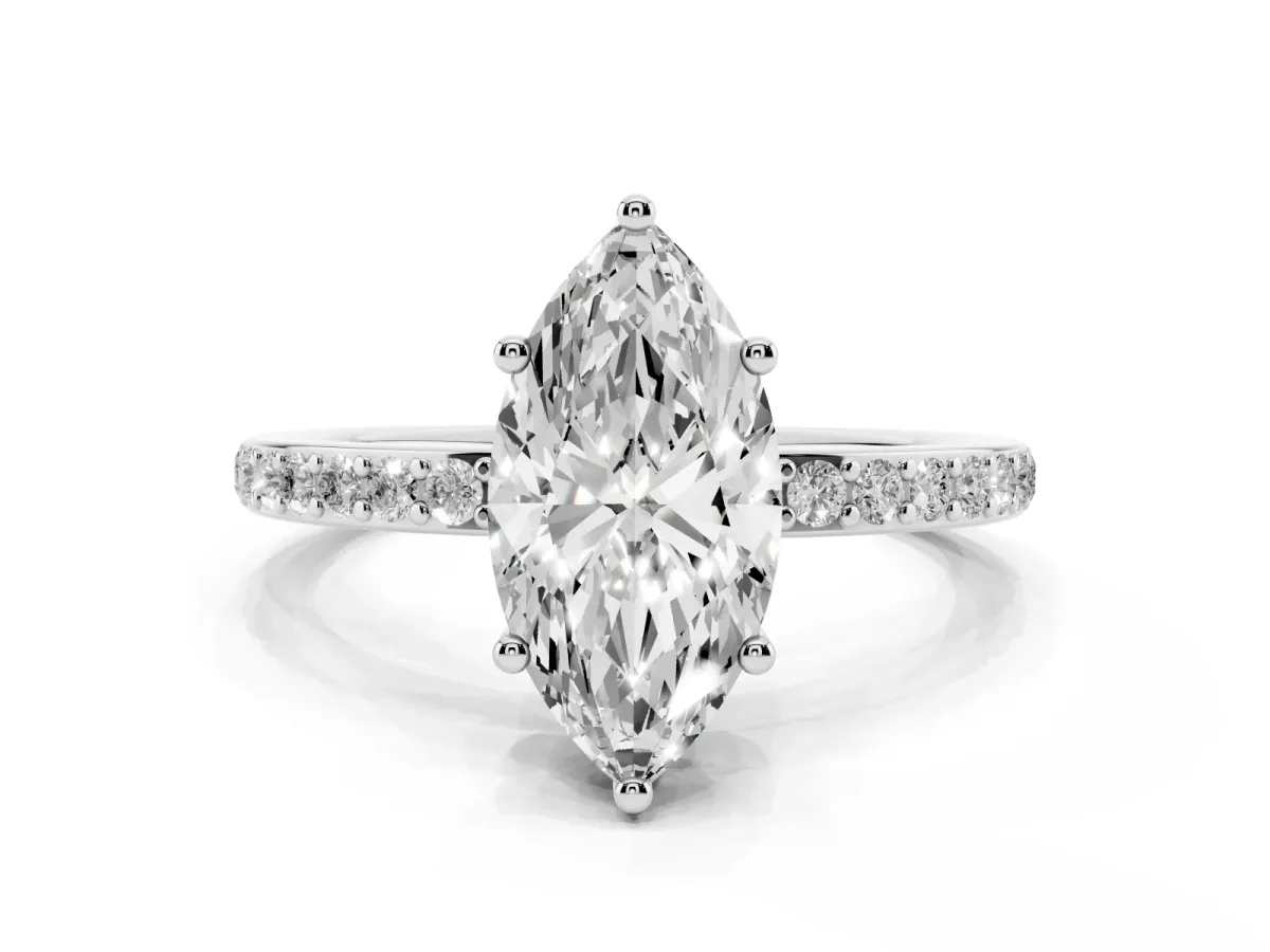 Marquise Cut Cut Diamond Pavé Band Ring with Four-Prong Setting Silver