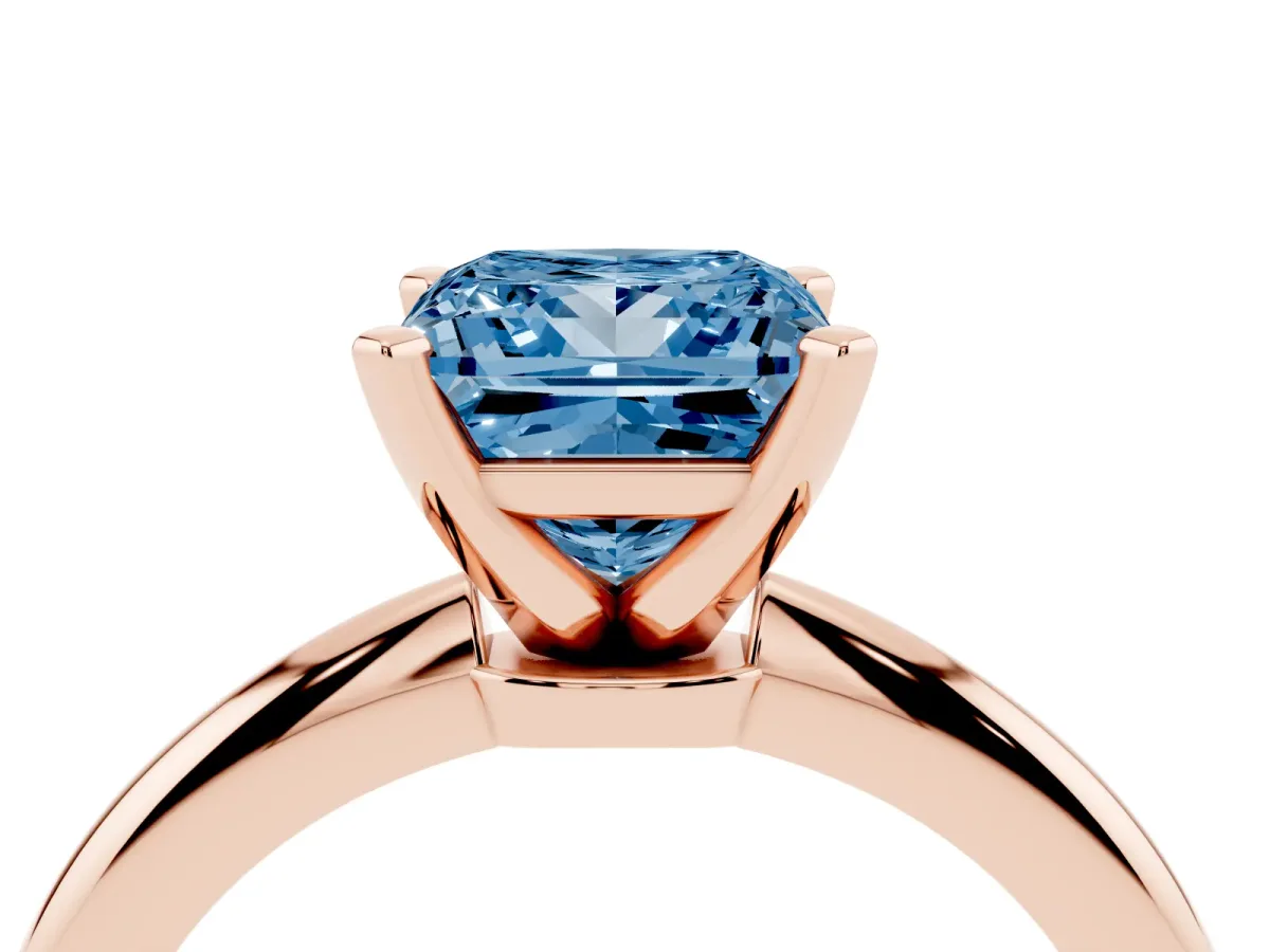 Fancy Blue Princess Cut Diamond Solitaire Ring with Prong Setting and Classic Band Rose gold