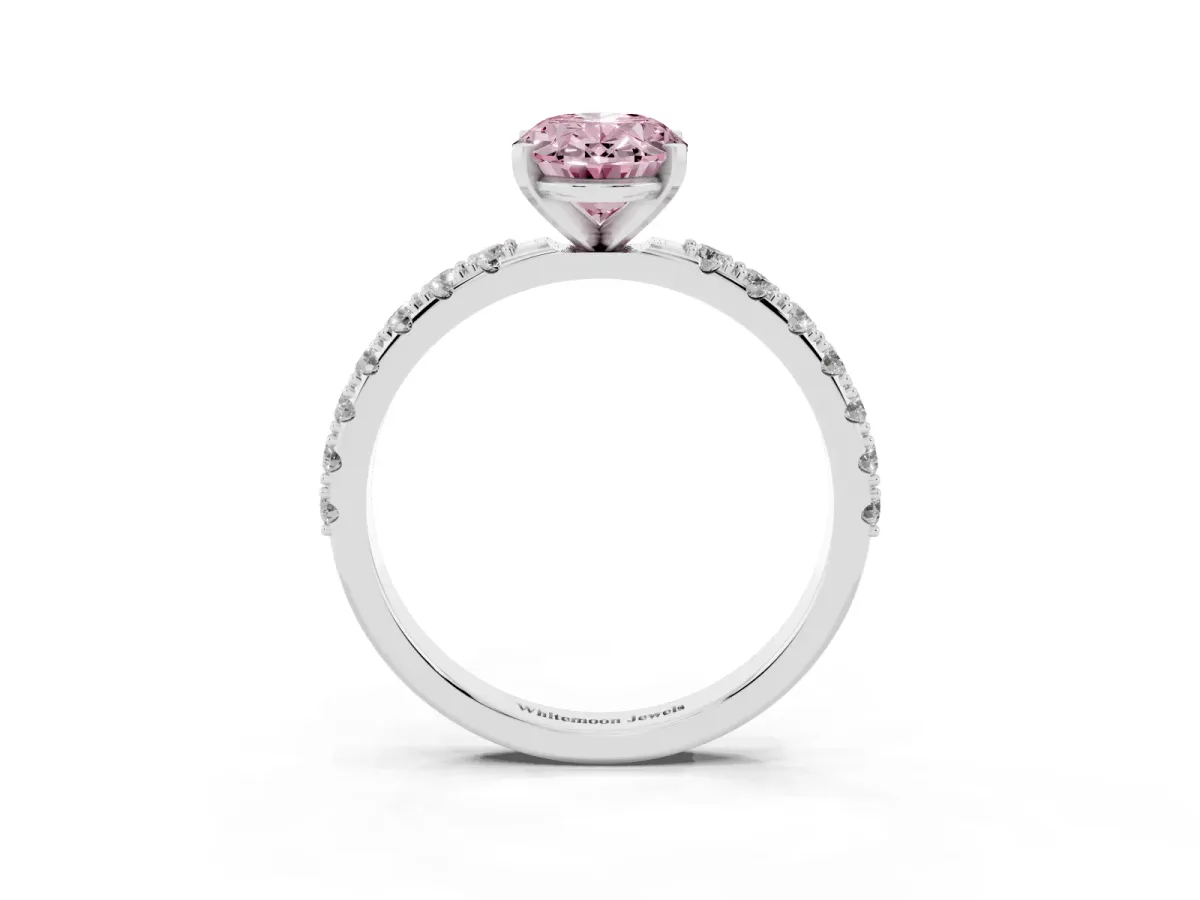 Fancy Pink Oval Cut Diamond Solitaire Pavé Band with Four-Prong Setting Platinum