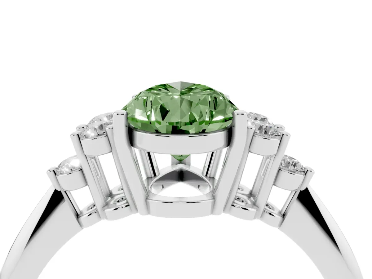 Fancy Green Pear Cut Cut Diamond Cluster Ring with Solitaire Band and Four-Prong Setting Silver