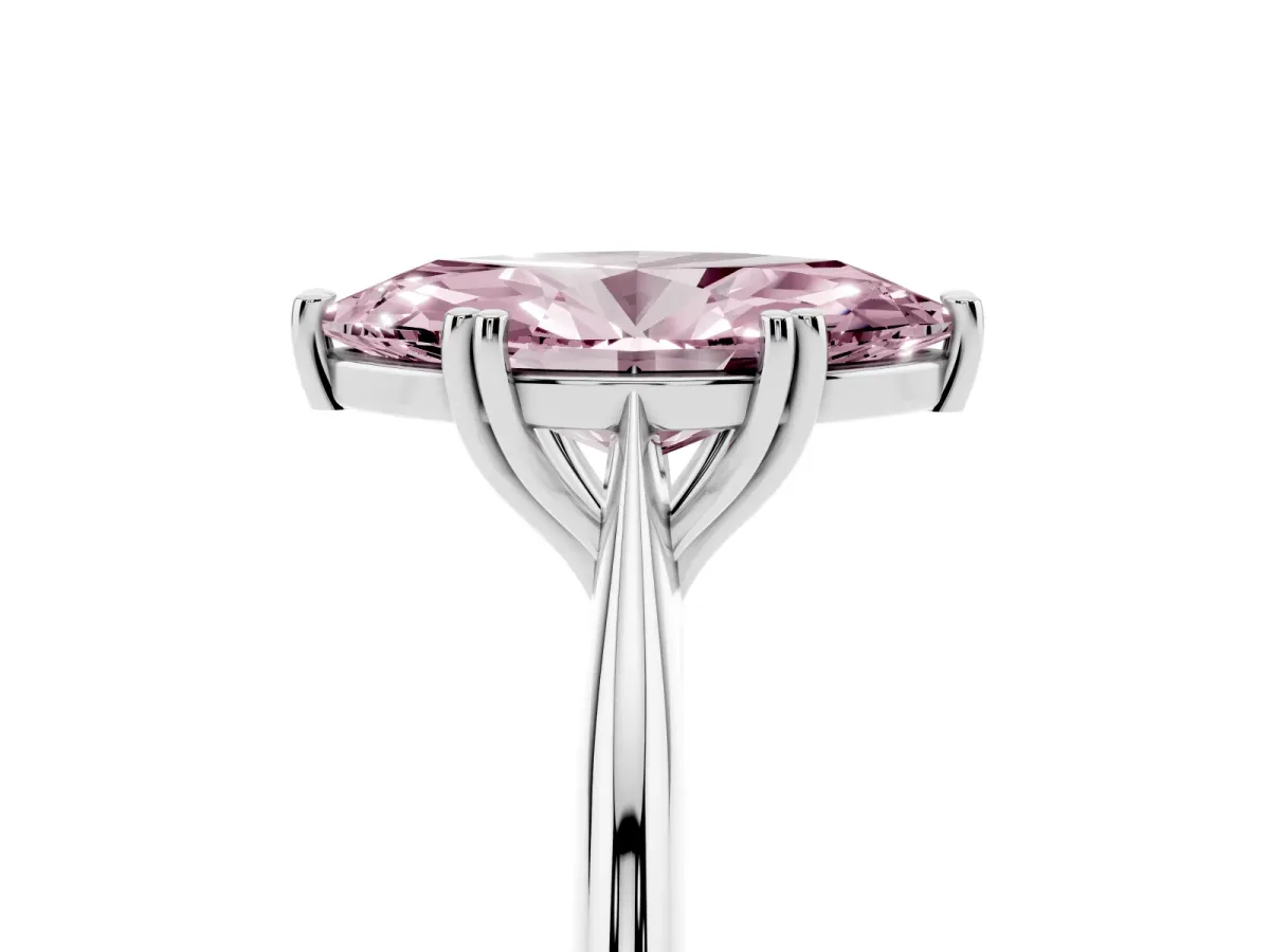Fancy Pink Marquise Cut Solitaire Diamond Ring with Six-Prong Setting and Classic Band Silver