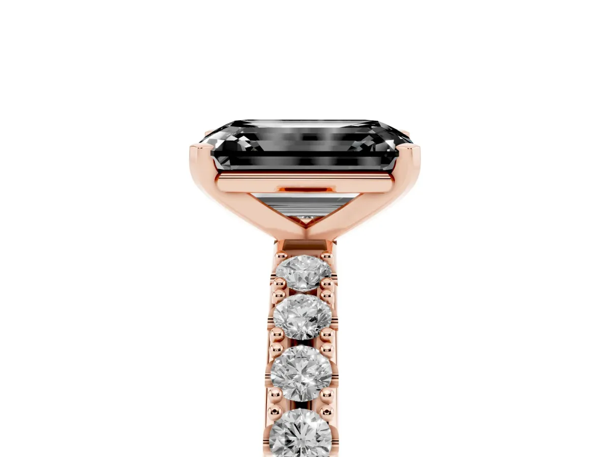Fancy Black Emerald Cut Diamond Solitaire Pavé Band with Four-Prong Setting Rose gold