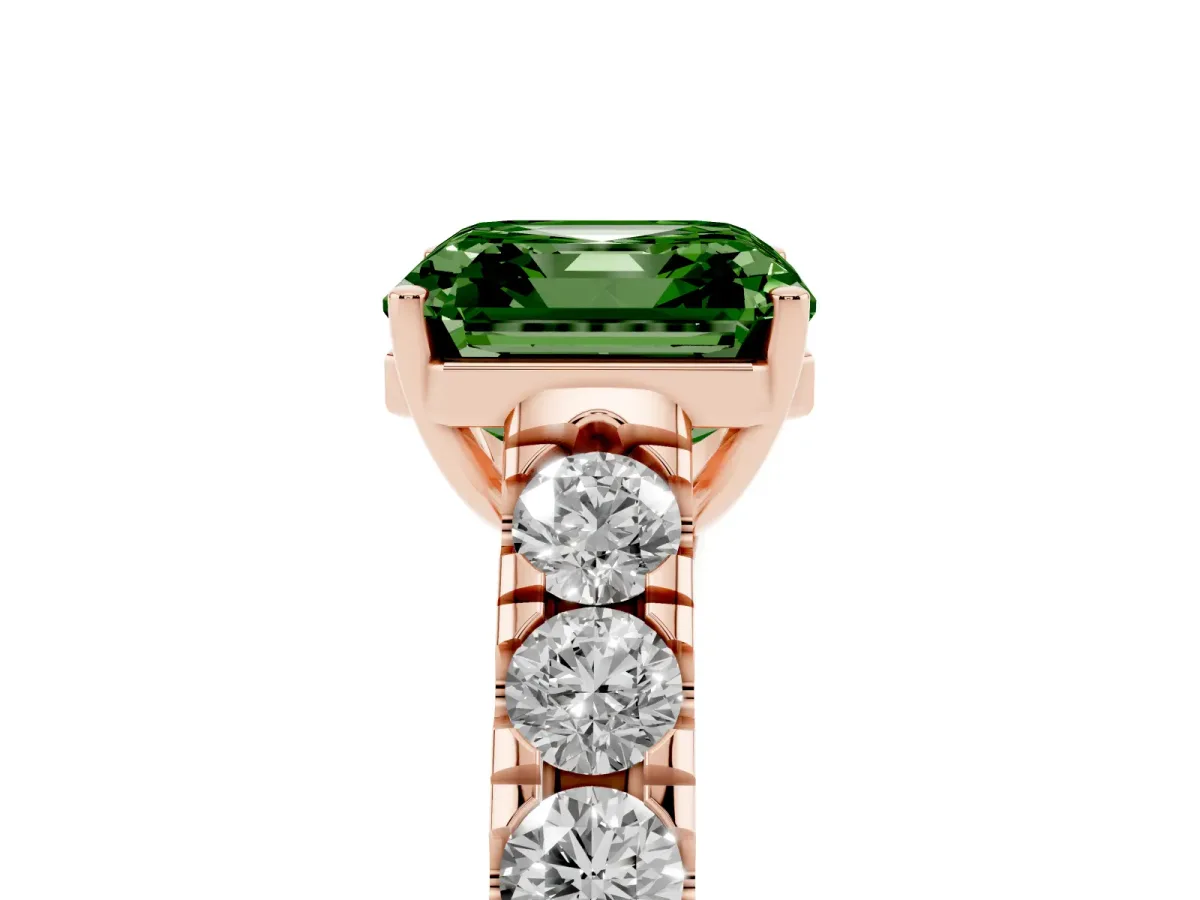 Fancy Green Asscher Cut Cut Diamond Solitaire Ring with Micro Pave Band and Prong Setting Rose gold