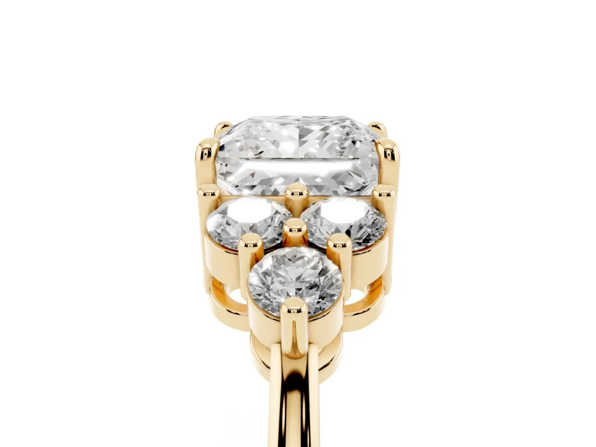 Princess Cut Brilliant Diamond Cluster Accent Solitaire Ring with Prong Setting Yellow gold