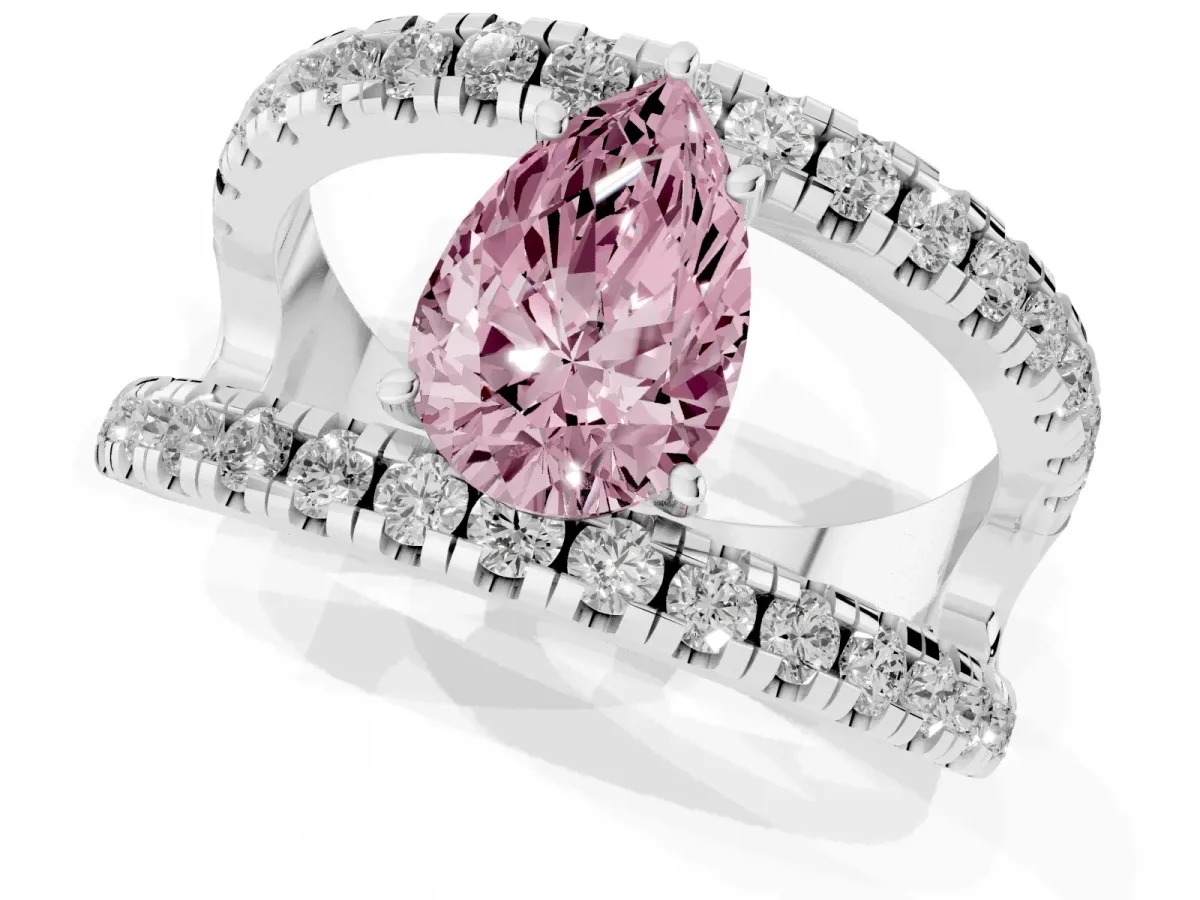 Fancy Pink Pear Cut Solitaire Split Shank Pave Diamond Ring White gold